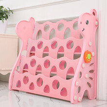 儿童音乐书架宝宝卡通绘本架 幼儿园塑料图书架小孩简易书柜 粉色三层（全粉） （带音乐故事机）