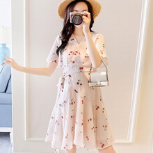 孕妇装夏装外出2019新款孕妇连衣裙中长款时尚潮妈孕妇套装夏季宽松透气孕妇裙子 奶白色 L