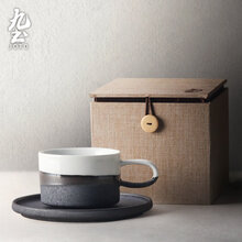 九土咖啡具套装中秋送礼复古咖啡杯手冲咖啡壶磨豆机情侣对杯礼盒 磨砂黑款【禮盒裝】