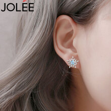 JOLEE耳钉女托帕石S925银耳环韩版简约彩色宝石雪花耳饰品送女生新年礼物