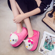 情侣冬全包跟棉鞋厚底皮卡丘龙猫卡通棉拖鞋女可爱家居毛毛鞋 kt猫 中童20cm适合(25-29)