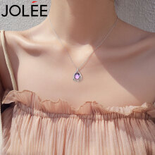 JOLEE 项链 S925银水晶简约锁骨链彩色宝石日韩风格首饰品送女友生日礼物