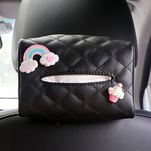 创意车载抽纸盒汽车纸巾盒车载卡通挂式椅背遮阳板挂式纸抽盒车用 彩虹+雪糕纸巾套（菱形纹）