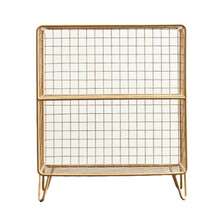 置物架落地ins风北欧铁艺网格床头柜客厅书房卧室收纳多层置物架 两层金色 60*30*70
