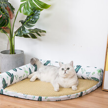 ins 猫窝夏季凉席可拆洗睡垫宠物四季通用猫垫网红猫床猫咪春夏季凉窝睡觉用品 绿叶抹茶大号(适合15斤内猫咪)