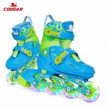 美洲狮（COUGAR）溜冰鞋儿童全套装男孩女孩滑冰鞋八轮全闪光旱冰鞋初学直排轮滑鞋 蓝色全闪单鞋 M(可调30-33码)