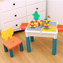 看宝贝（lookbaby）儿童积木桌多功能塑料玩具益智大颗粒男孩女孩宝宝拼装拼插 150颗小积木+凳子+收纳筐