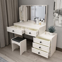 梳妆台卧室现代简约化妆台可伸缩ins风多功能梳妆柜欧式小户型梳妆桌迷你带抽屉柜 100cm台面带妆凳