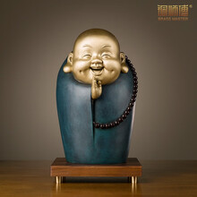 现货铜师傅全铜摆件《我心常乐》家居饰品 铜工艺品禅意小沙弥小和尚 送客户领导开业乔迁礼物