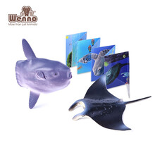 Wenno 亲子互动教具儿童生日礼物仿真野生动物模型宝宝益智玩具认识动物图书折卡 蝠鲼、太阳鱼、折卡