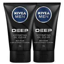 妮维雅男士洗面奶 深黑DEEP控油保湿洁面泥深度保湿深度清洁深度控油洁面乳 深黑保湿洁面泥100g*2