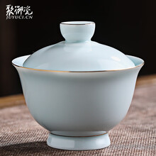 聚御瓷 玄纹青花盖碗茶杯 三才盖碗茶具套装 150ml清宫陶瓷茶碗盖碗单个泡茶杯三才杯 功夫茶压茶杯 150ml影清描金清宫盖碗