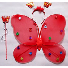 蝴蝶翅膀儿童仙女裙发光玩具天使魔法棒套装女童装扮翅膀夜市玩具 单层红色 蝴蝶