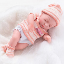 仿真娃娃毛绒玩具婴儿女孩全软胶洋娃娃逼真睡眠会说话唱歌的重生假娃娃公仔玩偶 275-11闭眼 桔条纹（女娃） 彩盒装+248声版
