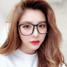 帕娜美菈 防蓝光辐射近视眼镜女韩版潮复古大框显瘦平光眼睛黑框男可配度数 亮黑色 【配近视 防辐射】1.56非球面,留言度数