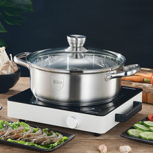 龙之帆304不锈钢火锅锅具涮锅加厚家用复底汤锅电磁炉火锅盆 单层32cm清汤锅