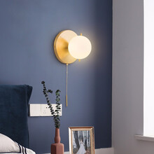 即光 北欧风格全铜壁灯客厅背景墙灯具公寓楼梯走廊过道壁灯后现代简约创意个性卧室床头灯自带拉线开关 B7336-1【直径22cm】