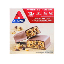 Atkins阿特金斯 蛋白能量棒 运动健身增肌蛋白质补充能量饱腹低脂减肥塑身代餐健身零食蛋白棒 巧克力曲奇 5条 每条60克