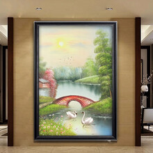 蓝鱼（LANYU）3D油画壁画走廊过道玄关竖版天鹅墙纸墙布壁纸 透气整张-无纺布