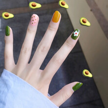 穿戴美甲甲片成品贴片长款短款假指甲盖壳手学生新娘指甲贴可拆卸 C23深牛油果【30片装】 24颗胶+酒精棉+卸甲棒+胶水+磨棒