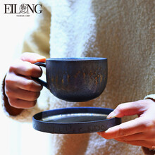 宜龙简约创意陶瓷黑铁釉鎏金茶具茶杯水杯马克杯咖啡杯碟 钵本咖啡杯组