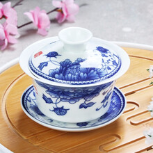 陶瓷盖碗茶杯青瓷泡茶碗家用大号冲茶器单个白瓷三才盖碗功夫茶具泡茶器 大号盖碗-国色天香