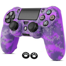 ps4手柄保护套 ps4手柄套 硅胶 PS4手柄保护套 PS4 SLIM迷彩套 防滑 ps4 pro PS4手柄套防滑颗粒【紫色斑点】 带猫爪一对