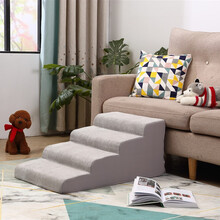 彩色狗宠物楼梯 狗狗弧度楼梯 狗狗沙发台阶 犬猫上下防滑爬梯 高龄狗狗上下床梯子  可定制 灯芯绒浅灰色 45cm高度四层弧度50cm宽