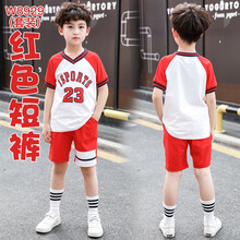 新款儿童运动套装兄弟姐妹装篮球衣网球服训练服校服班服毕业拍照服装 8929 红色短裤套装 110cm