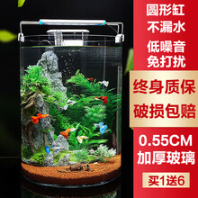 鱼缸客厅小型超白玻璃小鱼缸桌面圆柱形鱼缸造景过滤器材料潜水氧气泵水族箱装饰摆循环生态家用led灯草缸 2030登台山套装
