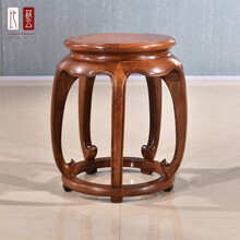 比艺 红木家具缅甸花梨（学名：大果紫檀）中式实木小凳子圆凳鼓凳换鞋凳家用门口古典沙发凳试鞋凳 独板五足鼓凳