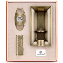 茄龍CIGARLOONG雪茄剪套装直冲打火机雪茄烟具套装三件套精美包装 金色