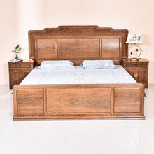 慢象红木家具非洲鸡翅木（学名：非洲崖豆木）实木床中式高低床明清古典双人床简约素面结婚大床 长180*宽210*高50(总高125)cm