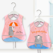 【两件装】宝宝围兜 婴儿饭兜儿童防水吃饭围兜宝宝围嘴男女儿童无袖罩衣透气 开心熊粉色【两件装-系扣款】 0-2岁 33CM左右