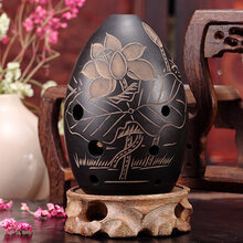 米囹 埙 陶瓷埙 初学勋 八孔埙 熏演奏表演便携式埙 乐器 8孔梨形埙荷花款+(指法表、收束袋)