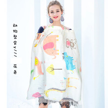 多功能纱布罩衣哺乳巾外出喂奶巾哺乳衣防走光遮羞布披肩遮挡衣 彩色动物园-棉布+纱网