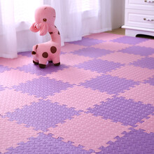 儿童拼接泡沫地垫婴儿爬行垫纯色拼图eva垫子宝宝防滑地垫 粉色+紫色 30*30cm（18片）