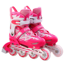 美洲狮（COUGAR）溜冰鞋成人轮滑鞋儿童套装初学可调码男女直排休闲旱冰鞋835 粉白鞋 M码33-36