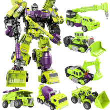 儿童玩具男孩玩具 变形工程车 大力金刚组合玩具 搅拌车铲车挖掘机推土机吊车翻斗车模型玩具 组装机器人 工程神兵六合一套装绿色