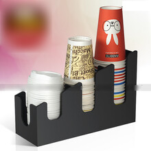咖啡奶茶店用品 一次性纸杯架取分杯器吧台杯盖糖包吸管收纳架商用 黑斜直三格