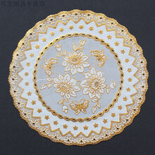 神斧 餐桌垫隔热垫酒店托盘垫VC圆形烫金杯垫碗垫防水防滑西餐垫 38圆B 2张装