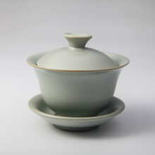 垚典陶瓷盖碗三才盖碗汝瓷可养开片茶碗功夫茶具汝道汝窑盖碗茶道敬茶杯 汝窑反口盖碗150ML