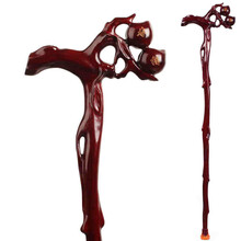 雅轩斋 老人拐杖拐棍实木雕刻龙头手杖防滑木质老年人用品 木头助行器祝寿礼品礼物 福寿桃拐杖