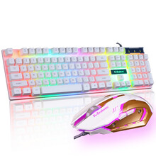 蝰蛇游戏背光发光机械手感键盘鼠标耳机套装lol吃鸡悬浮家用有线办公网吧外设电脑笔记本USB外接键鼠 【键鼠套装】K4白色彩虹背光+Q3白金色鼠标