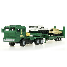 凯迪威合金军事运输车模型1:64拖车带小坦克车军用儿童玩具车模型 迷彩绿