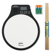 ENO 伊诺12寸哑鼓垫套装静音打击板架子鼓练习鼓节拍器三合一功能乐器 白色哑鼓+普通套装