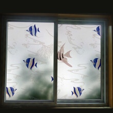 迪茵自粘玻璃贴膜磨砂窗户玻璃贴纸透光不透明窗花纸办公室空调房防晒 儿童卡通鱼 60cm*2米