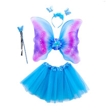 儿童公主装扮天使仙女棒魔法奇妙花仙子表演道具发光蝴蝶背饰翅膀 蝴蝶翅膀四件套-蓝