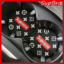 智然界 汽车水杯垫车载防滑垫杯槽垫圆形胶垫 花黑色一对 奔腾B30B50B70B90X40X80比速M3