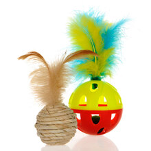 HOOPET宠物猫玩具球状带羽毛逗猫棒宠物互动玩具猫咪趣味互动玩具 hoopet玉米皮绳缠球带羽毛
